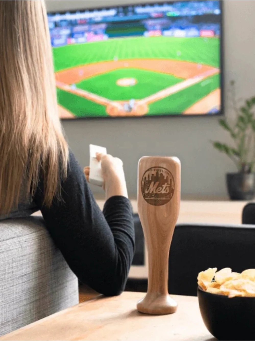 New York Mets Wined Up Wooden Engraved Mini Bat Wine Glass